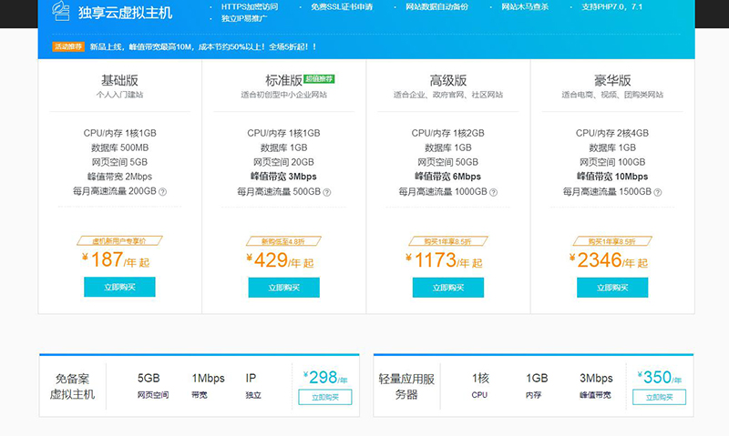 阿里云网站虚拟主机费用价格表